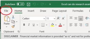 Convert Excel to a PDF - File menu