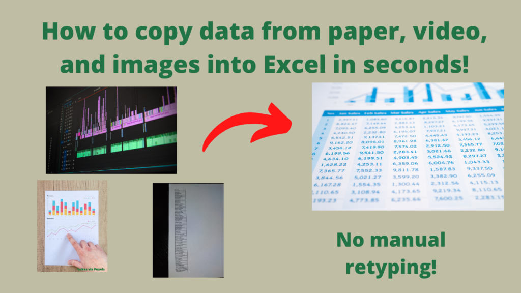 copy or import data from print, paper, images, or video into Excel
