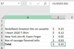 Figure 1 - Simple sum without extra row in the range