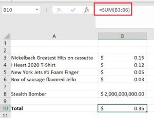 Figure 3 - The range in the formula didn't update when we added extra rows.