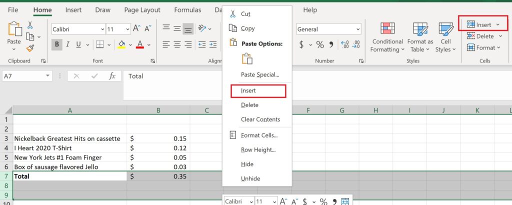 Figure 4 - Inserting rows
