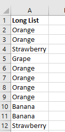 Remove Duplicates example: A list of fruit containing duplicates.